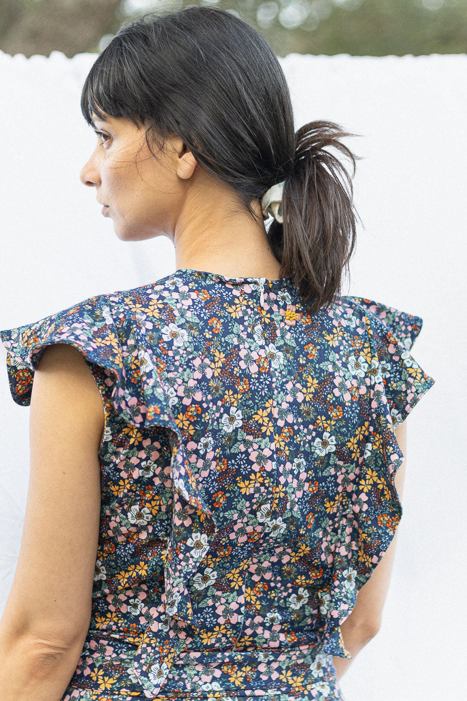 Princess-seamed Midi Dress with Ruffles and Belt, Back View | The Jocelyne Dress |