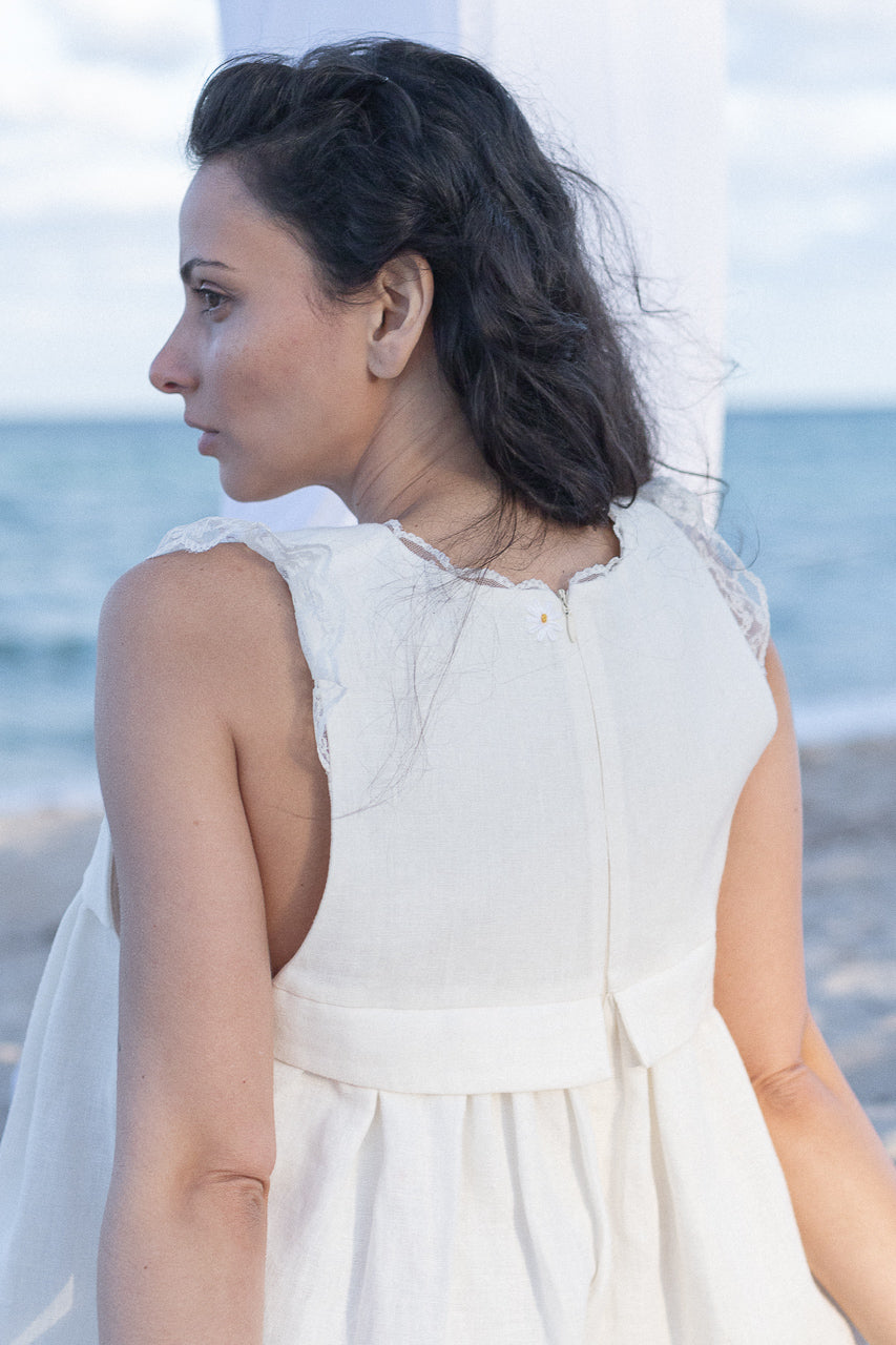 Loose Sleeveless Asymmetrical Linen Dress, Back Close-up View | The Anne Dress |