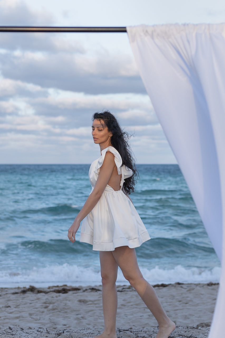 V-neck Cocktail Mini Dress, Open Armhole View | The Nicolette Dress |