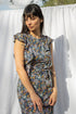 Princess-seamed Midi Dress with Ruffles and Belt, Right Side View | The Jocelyne Dress | 