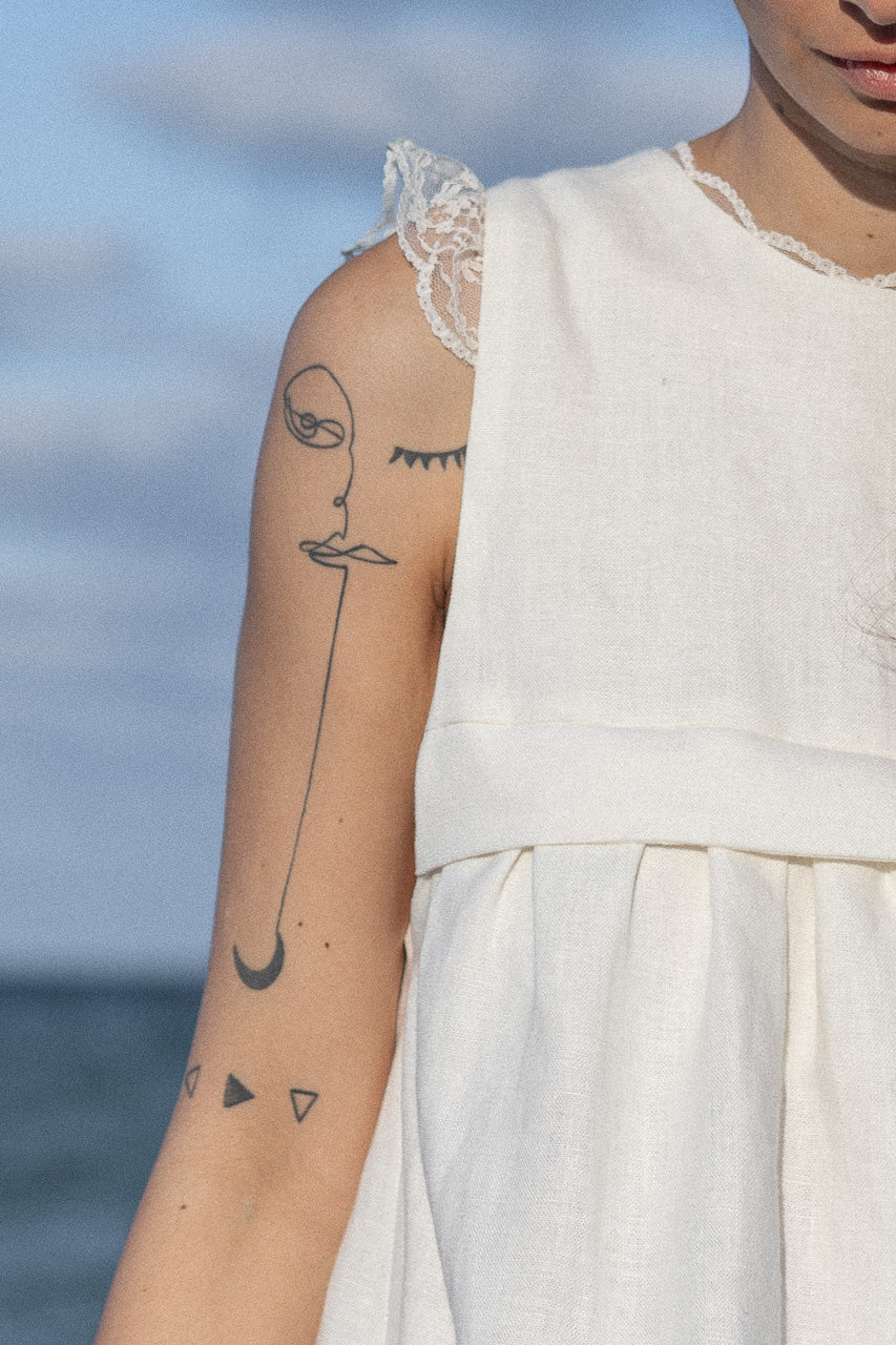 Loose Sleeveless Asymmetrical Linen Dress, Shoulder Detail View | The Anne Dress | #color_ivory