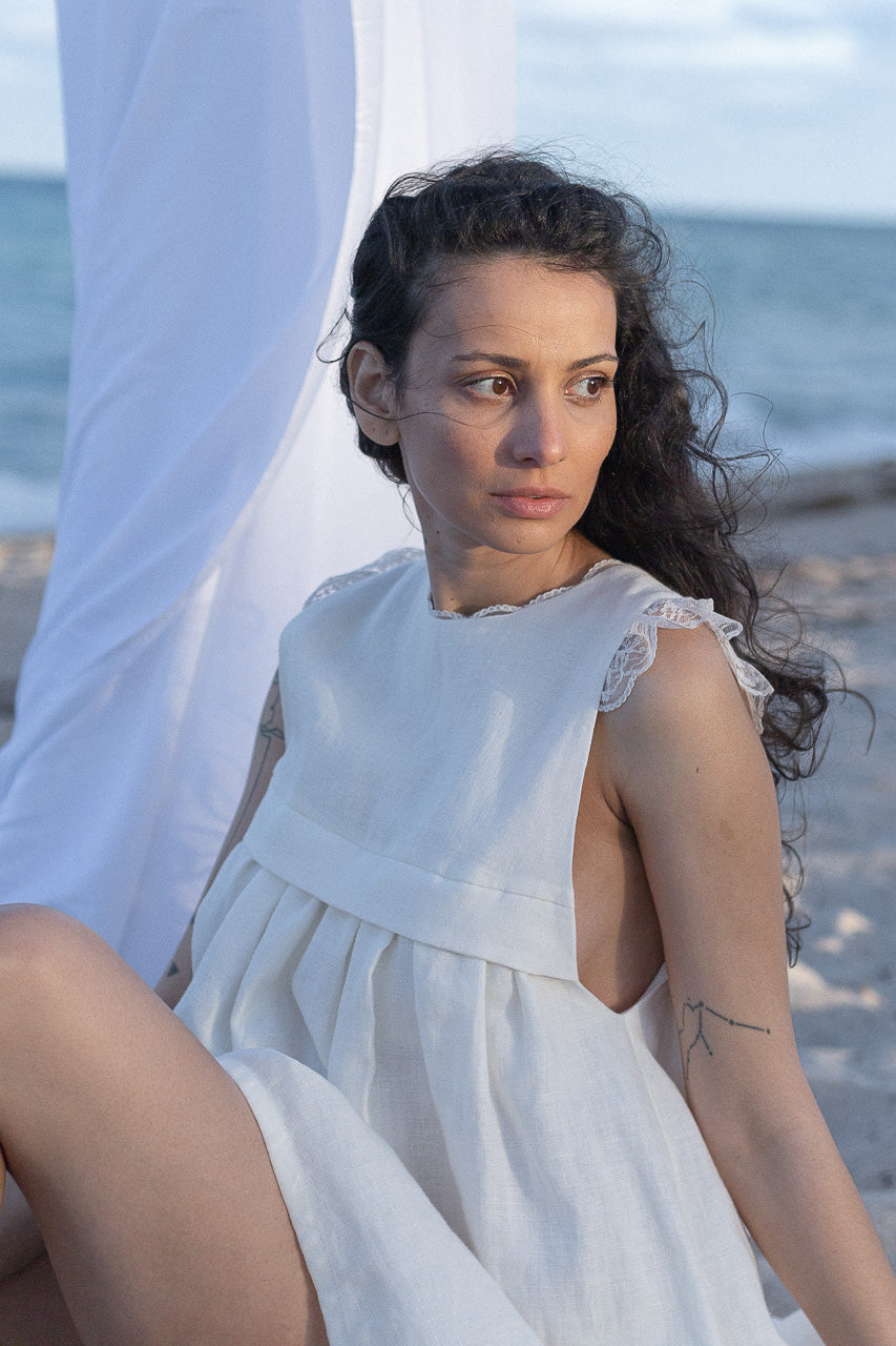 Loose Sleeveless Asymmetrical Linen Dress, Left Side View | The Anne Dress |  #color_ivory